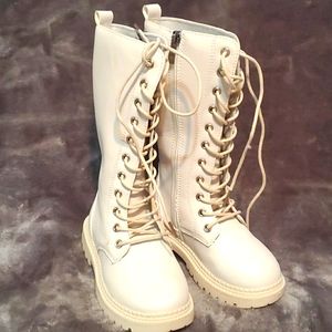 New cream color lace up boots